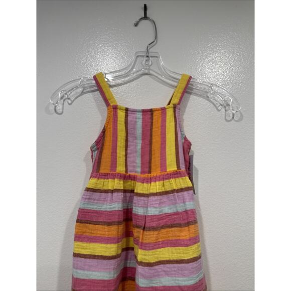 Cat & Jack Striped Gauzy Dress Girls Size 5T Multicolor Colorful Pockets Bright - Picture 2 of 9